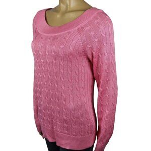 Lauren Ralph Lauren Pink Cable Knit Sweater Womens Size Large Cotton  Pullover